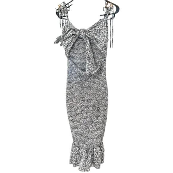 Mable Blue Floral Knot Front Smocked Sleeveless  Midi Dress Size Large - Picture 3 of 10